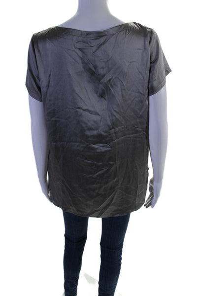 Eileen Fisher Womens Silk Short Sleeve Round Neck Fancy Blouse Gray Size XS