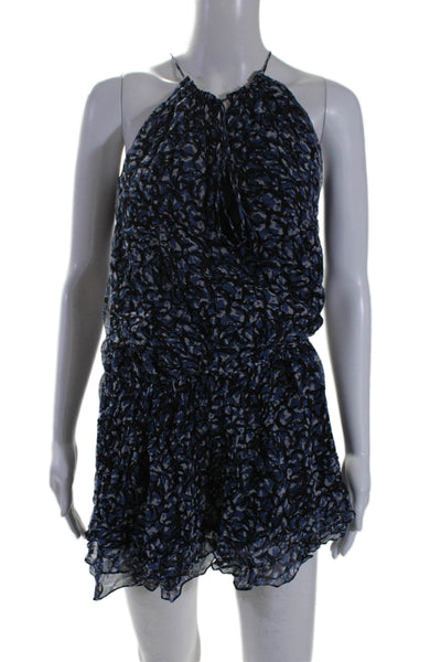 Elizabeth and James Womens Silk Abstract Print Halter Blouson Dress Blue Size XS