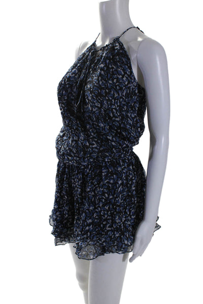 Elizabeth and James Womens Silk Abstract Print Halter Blouson Dress Blue Size XS