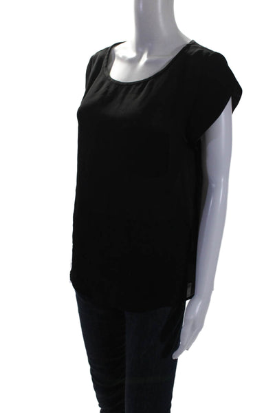 Joie Womens Silk Short Sleeves Crew Neck Light Weight Blouse Black Size Medium