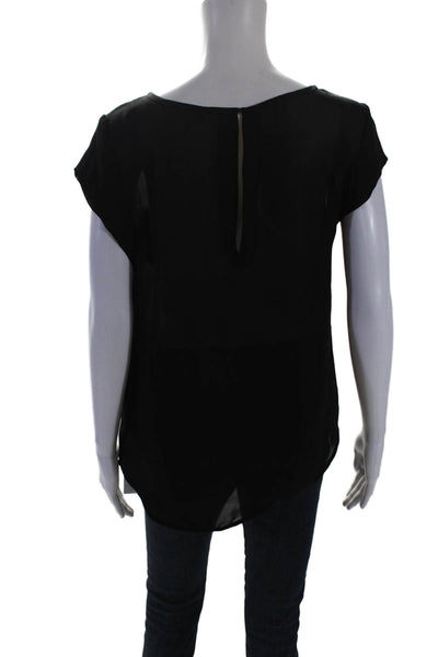 Joie Womens Silk Short Sleeves Crew Neck Light Weight Blouse Black Size Medium