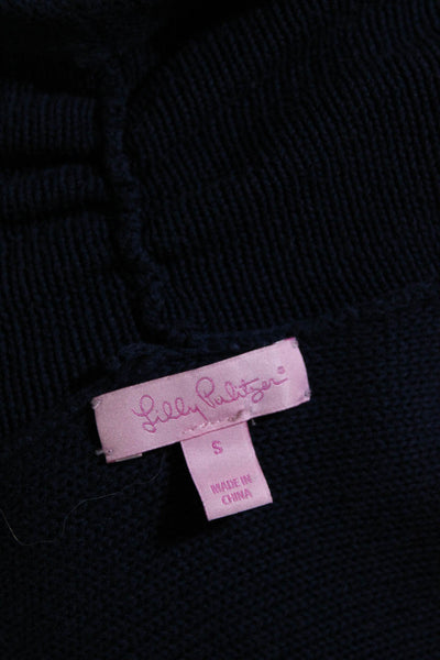 Lilly Pulitzer Womens Long Sleeves Wrap Sweater Navy Blue Cotton Size Small