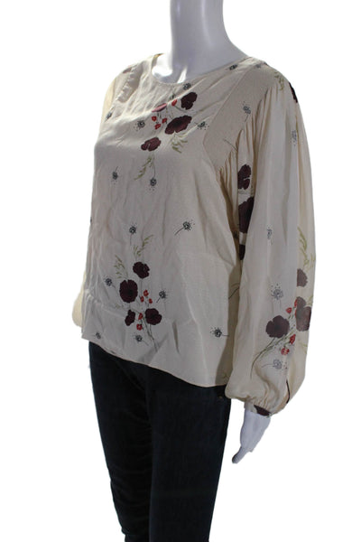 Joie Womens Silk Blend Floral Print Long Sleeves Blouse Beige Size Small