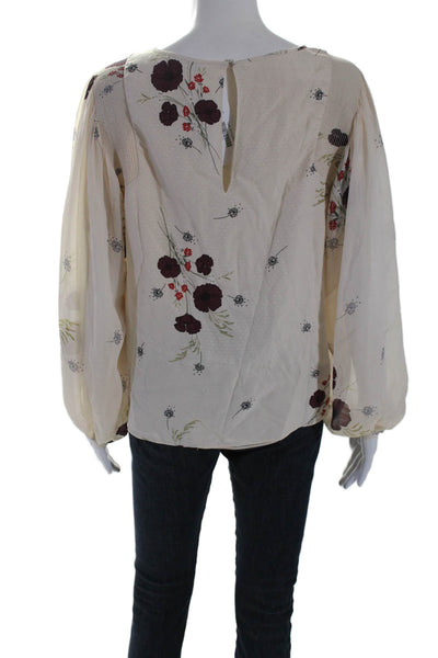 Joie Womens Silk Blend Floral Print Long Sleeves Blouse Beige Size Small