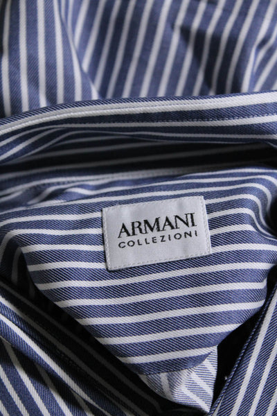 Armani Collezioni Womens Cotton Collared Button Stripped Blouse Blue Size L