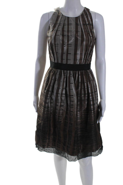 Carmen Marc Valvo Womens Textured Bottom Tier Zip Plaid Sort Dress Brown Size 4