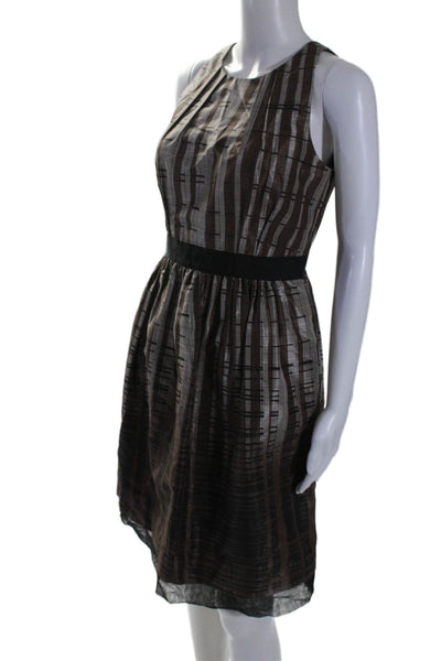 Carmen Marc Valvo Womens Textured Bottom Tier Zip Plaid Sort Dress Brown Size 4