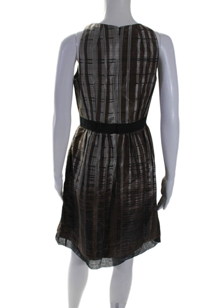 Carmen Marc Valvo Womens Textured Bottom Tier Zip Plaid Sort Dress Brown Size 4