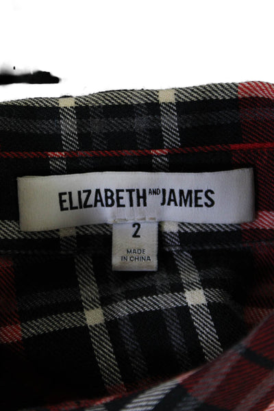 Elizabeth and James Womens Embellish Long Sleeves Button Down Plaid Shirt Size 2