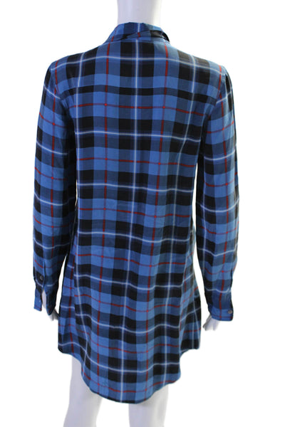 Equipment Femme Women's Long Sleeves Button Down Silk Shirt Dress Plaid Size XS