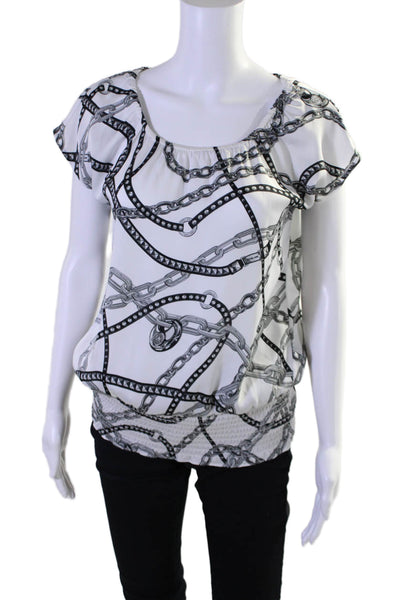 Michael Michael Kors Womens Short Sleeve Abstract Print Top White Small