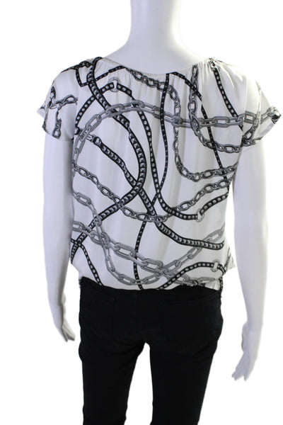 Michael Michael Kors Womens Short Sleeve Abstract Print Top White Small