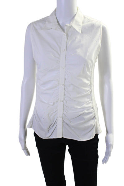 Calvin Klein Womens Sleeveless Collared Button Down Blouse White 10