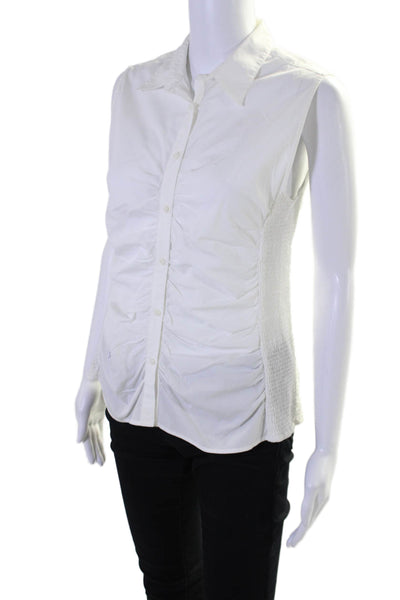 Calvin Klein Womens Sleeveless Collared Button Down Blouse White 10