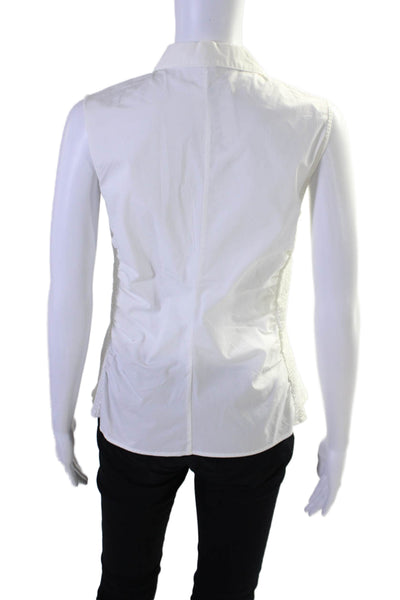 Calvin Klein Womens Sleeveless Collared Button Down Blouse White 10