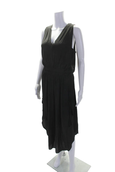 Ramy Brook Womens Black V-Neck Tie Waisted Sleeveless Shift Dress Size M