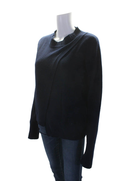 M. Patmos Womens Navy Merino Wool Crew Neck Layered Sweater Top Size M