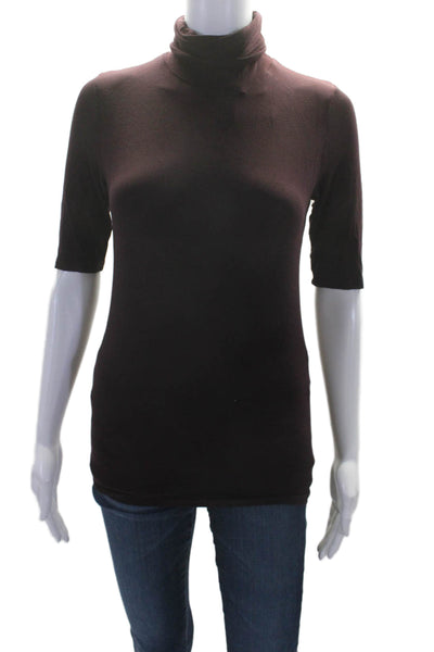 Majestic Filatures Womens Cotton Half Sleeve Turtleneck Blouse Burgundy Size 2