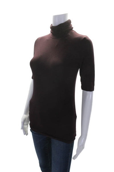 Majestic Filatures Womens Cotton Half Sleeve Turtleneck Blouse Burgundy Size 2