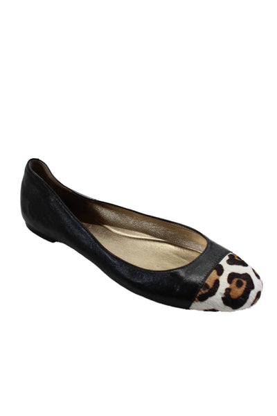 Kate Spade New York Womens Leather Leopard Print Ponyhair Flats Black Size 7.5