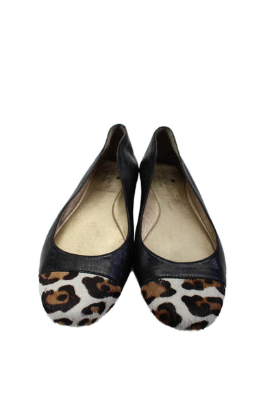 Kate Spade New York Womens Leather Leopard Print Ponyhair Flats Black Size 7.5