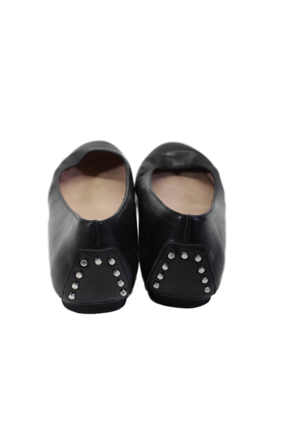 Tods Womens Leather Round Toe Studded Slip On Flats Black Size 7.5