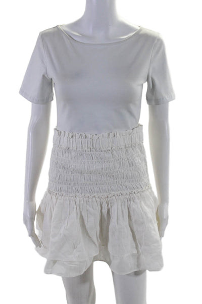 Madewell Womens Smocked Ruffled Pleated Hem Layered Skirt White Size S