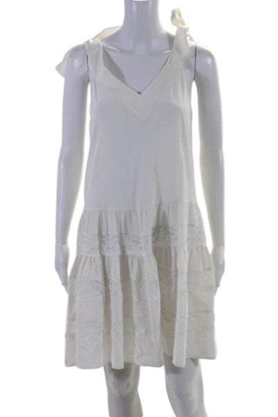 Rebecca Taylor Womens Silk Shoulder Tied V-Neck Ruffled Lace Dress White SIZE 0