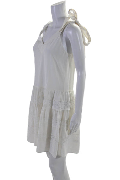 Rebecca Taylor Womens Silk Shoulder Tied V-Neck Ruffled Lace Dress White SIZE 0