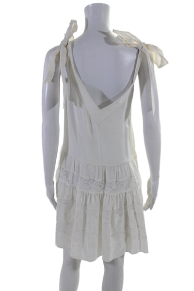 Rebecca Taylor Womens Silk Shoulder Tied V-Neck Ruffled Lace Dress White SIZE 0