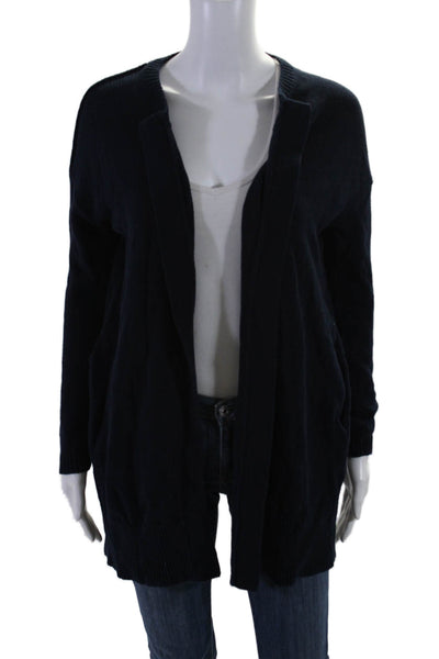 James Perse Womens Cotton Textured Ribbed Hem Cardigan Sweater Blue Size 0