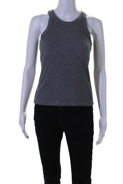 WSLY Women's Round Neck Sleeveless Ribbed Tank Top Gray Size L