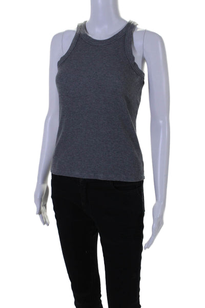 WSLY Women's Round Neck Sleeveless Ribbed Tank Top Gray Size L