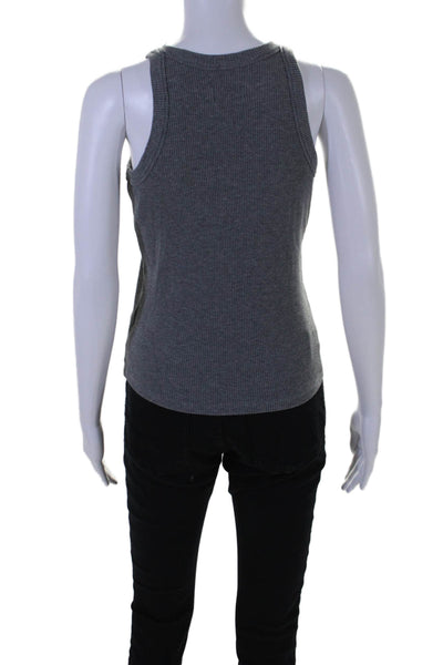 WSLY Women's Round Neck Sleeveless Ribbed Tank Top Gray Size L