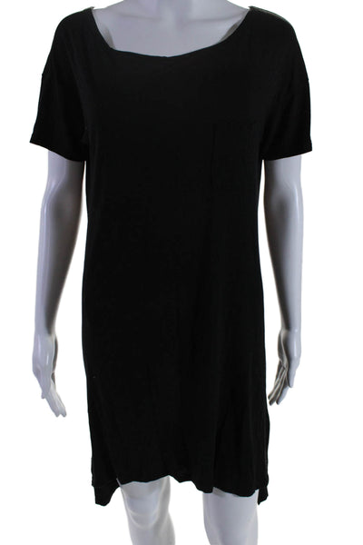 T Alexander Wang Womens Short Sleeve Scoop Neck Mini Pocket Shirt Dress Black XS