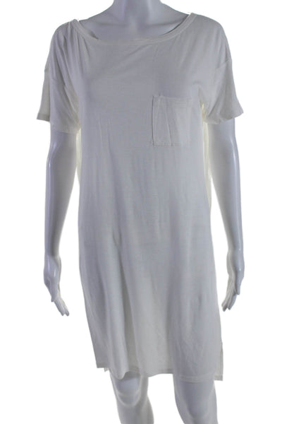 T Alexander Wang Womens Short Sleeve Scoop Neck Mini Pocket Shirt Dress White XS