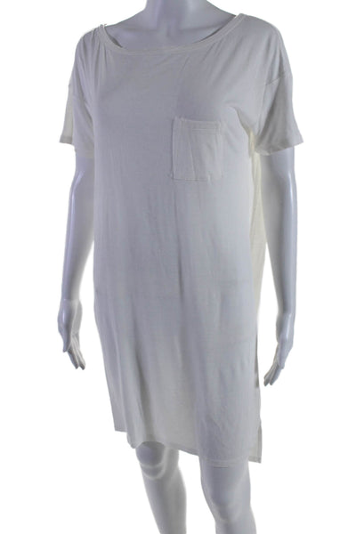 T Alexander Wang Womens Short Sleeve Scoop Neck Mini Pocket Shirt Dress White XS