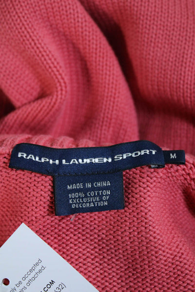 Ralph Lauren Sport Womens Front Zip Mock Neck Logo Sweater Pink Size Medium