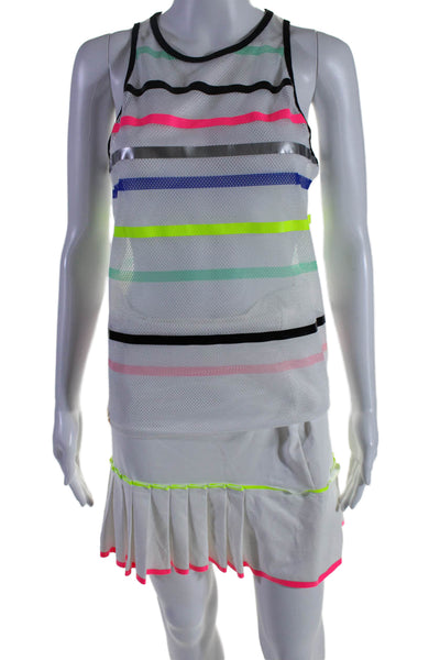 Monreal London Womens Mesh Striped Tank Top Skirt Set White Multi Size Medium