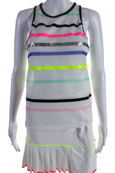 Monreal London Womens Mesh Striped Tank Top Skirt Set White Multi Size Medium