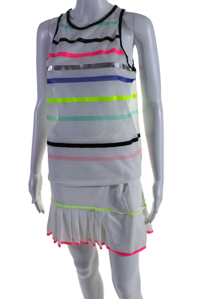 Monreal London Womens Mesh Striped Tank Top Skirt Set White Multi Size Medium