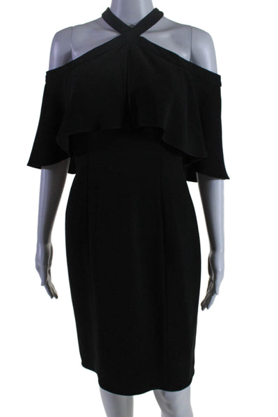 Carmen Marc Valvo Womens Cold Shoulder Short Sleeves Dress Black Size 2