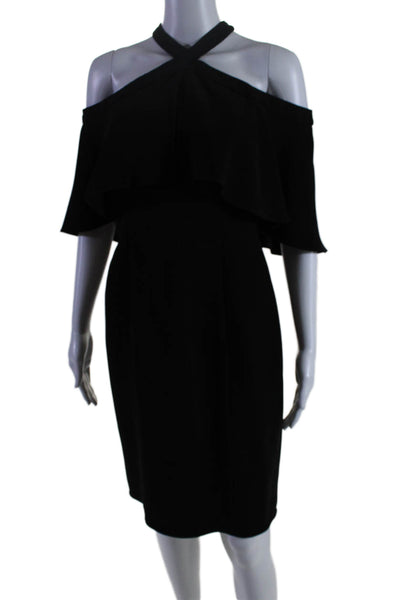 Carmen Marc Valvo Womens Cold Shoulder Short Sleeves Dress Black Size 2