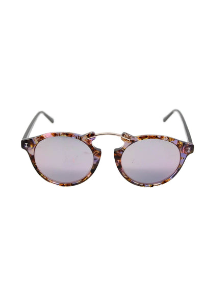 Illesteva Womens Abstract Print Circular Sunglasses Purple