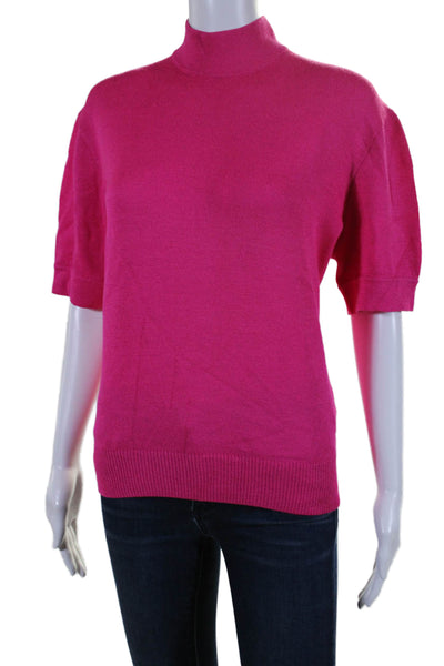 St. John Sport Womens Cotton Short Sleeve Half Zip Ribbed Sweater Pink Size M