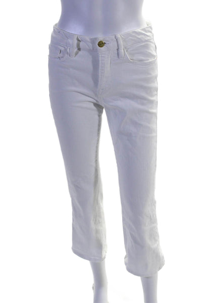 Frame Womens Cotton Zip Button Crop Mini Boot Cut Pants White Size EUR 26