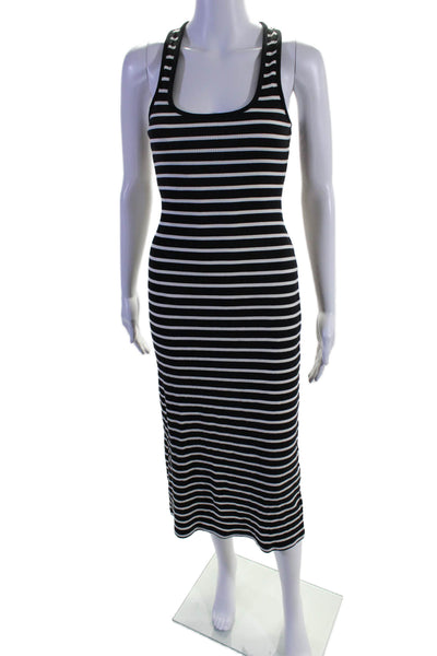 J Crew Womens Cotton Ribbed Stripped Sleeveless Midi Dress Black Size XS