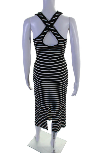 J Crew Womens Cotton Ribbed Stripped Sleeveless Midi Dress Black Size XS