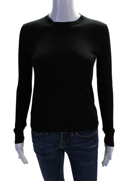 Theory Womens Wool Rib Round Neck Long Sleeve Knit Sweater Black Size S