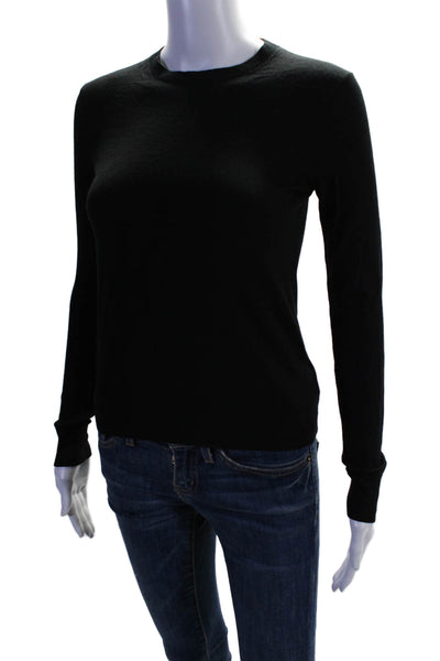 Theory Womens Wool Rib Round Neck Long Sleeve Knit Sweater Black Size S